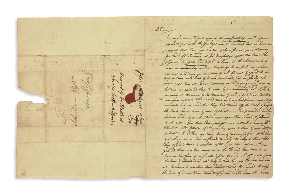 (PENNSYLVANIA.) Group of 3 letters relating to the conflicts in the Wyoming Valley known as the Pennamite-Yankee Wars.